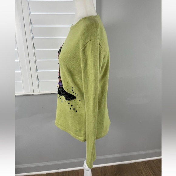 Peek A Boo Halloween Sequin Witches Hat Lime Green Pullover Sweater Women’s S - Picture 4 of 16